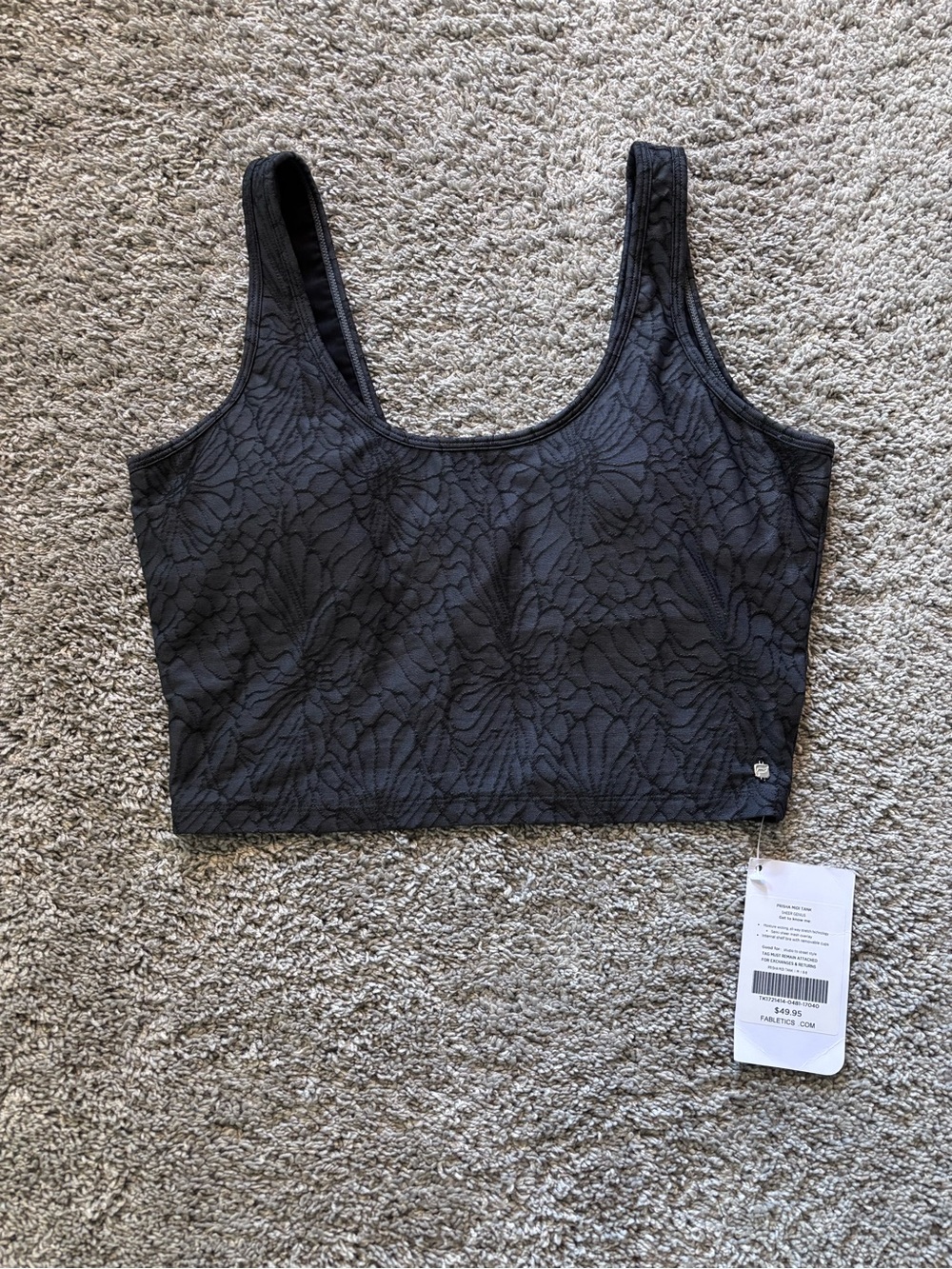 Fabletics Black/Gray Prisha Midi Tank Crop Top Floral Vine Womens Size M